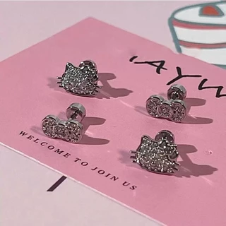 เกาหลีแฟชั่นเพชร Hello Kitty โบว์ต่างหูหญิงสีเงิน อิน ของขวัญวันเกิดนักเรียน