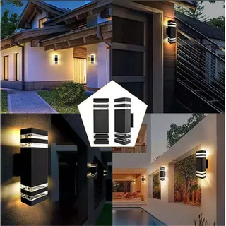 โคมติดผนัง LED ไฟตกแต่งกลางแจ้งเปลี่ยนได้ E27 หลอด IP67 กันน้ำ แต่งสวน โคมไฟติดผนังสองทิศทาง โคมเสาบ้าน ไฟทางเดิน กลางแจ้งสำหรับลานระเบียงระเบียงกิ่งภายนอก
