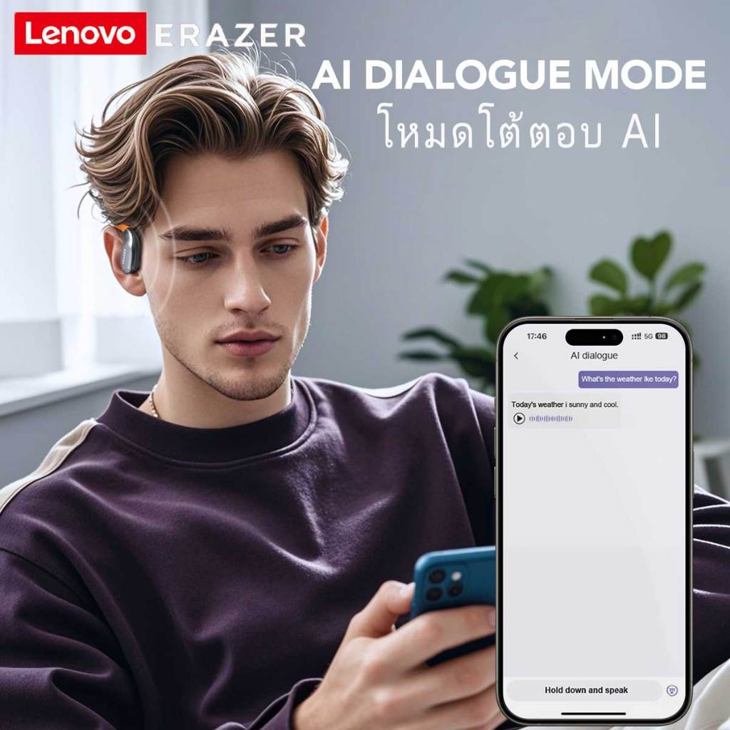 Lenovo ERAZER XF31 Al หูฟังอัจฉริยะ Real-Time หูฟังบลูทูธ หูฟัง ชุดหูฟังบลูทูธ 5.4 พร้อม LED หน้าจอสัมผัส หูฟังธุรกิจ พร้อมไมโครโฟนกันน้ำ IPX5