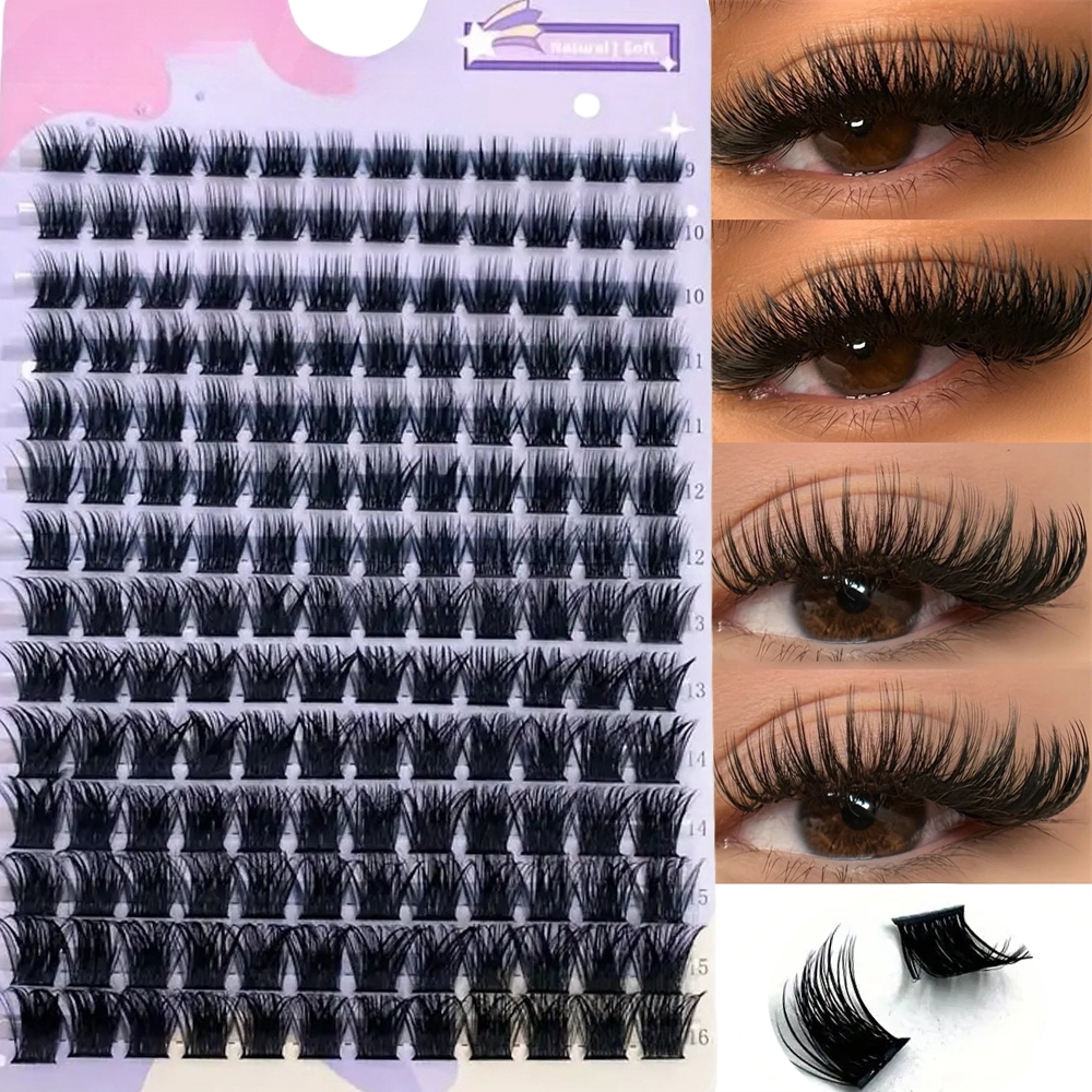 Faux Mink Eyelashes 168pcs Cluster Lashes 0.07 มม.D Curling 9-16 มม.ผสมขนตาธรรมชาติ Extension 3D รัสเซีย Strip ปริมาณขนตา Cluster แต่งหน้าเครื่องมือ