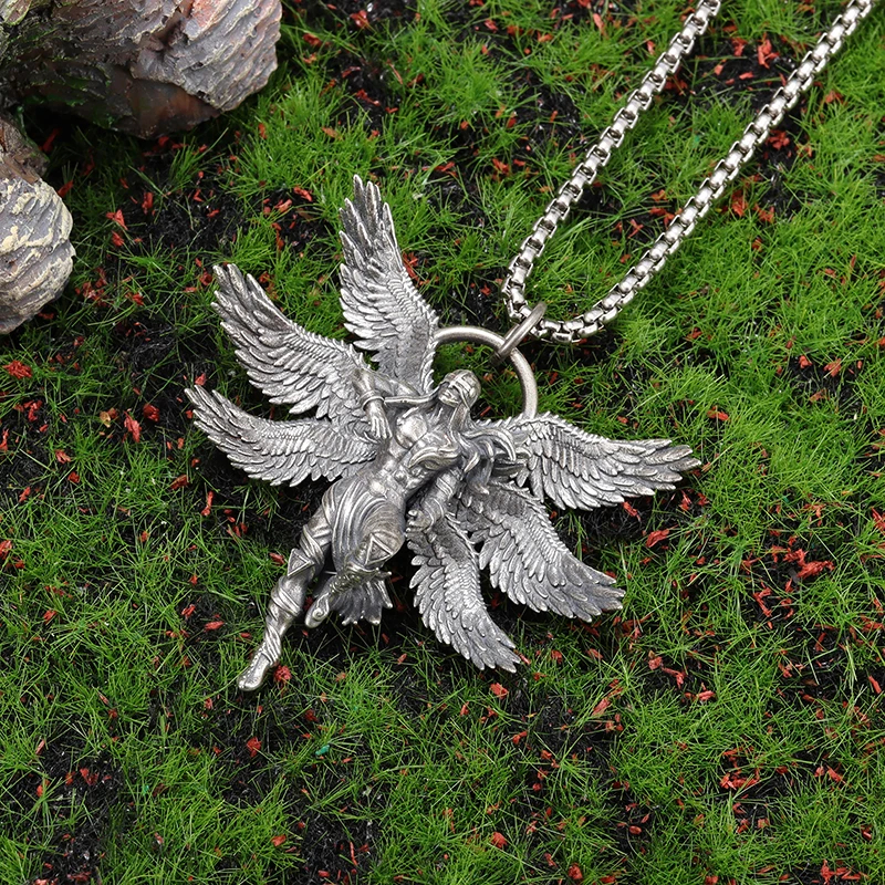 Retro Mythical Seraph Warrior Patron Saint จี้สร้อยคอสําหรับผู้ชายและผู้หญิง Punk Trend Casual Party เครื่องประดับของขวัญ
