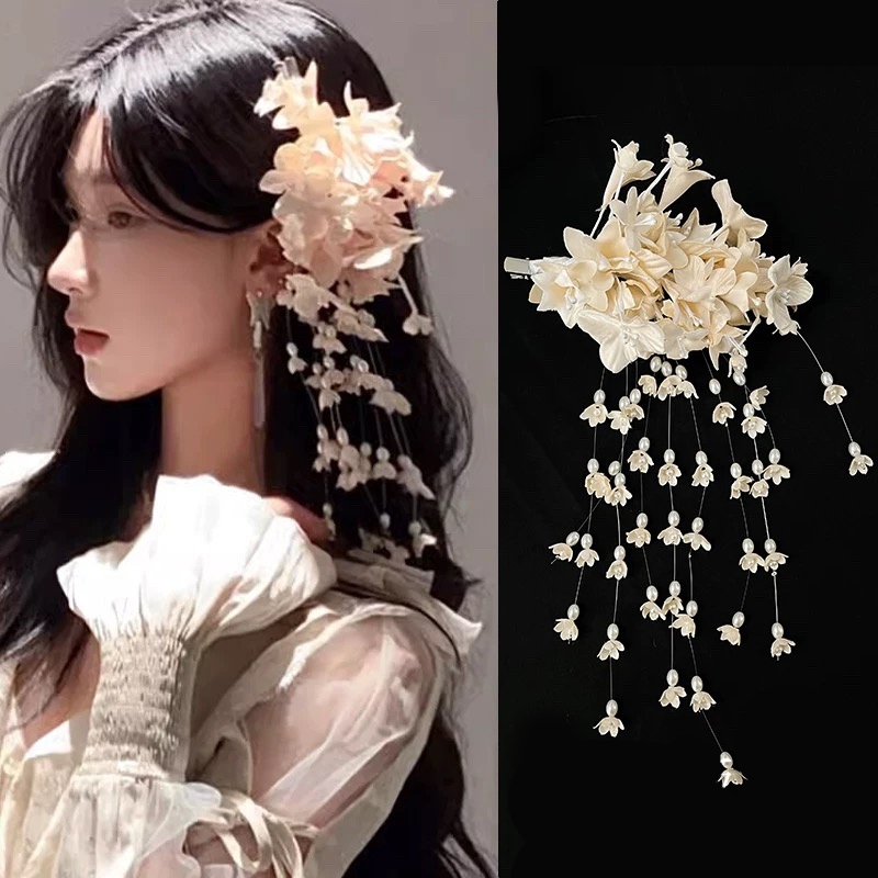 Xianmeiling กิ๊บติดผม รูปกล้วยไม้ ประดับพู่ไข่มุก เครื่องประดับ สําหรับเจ้าสาว งานแต่งงาน แต่งหน้า