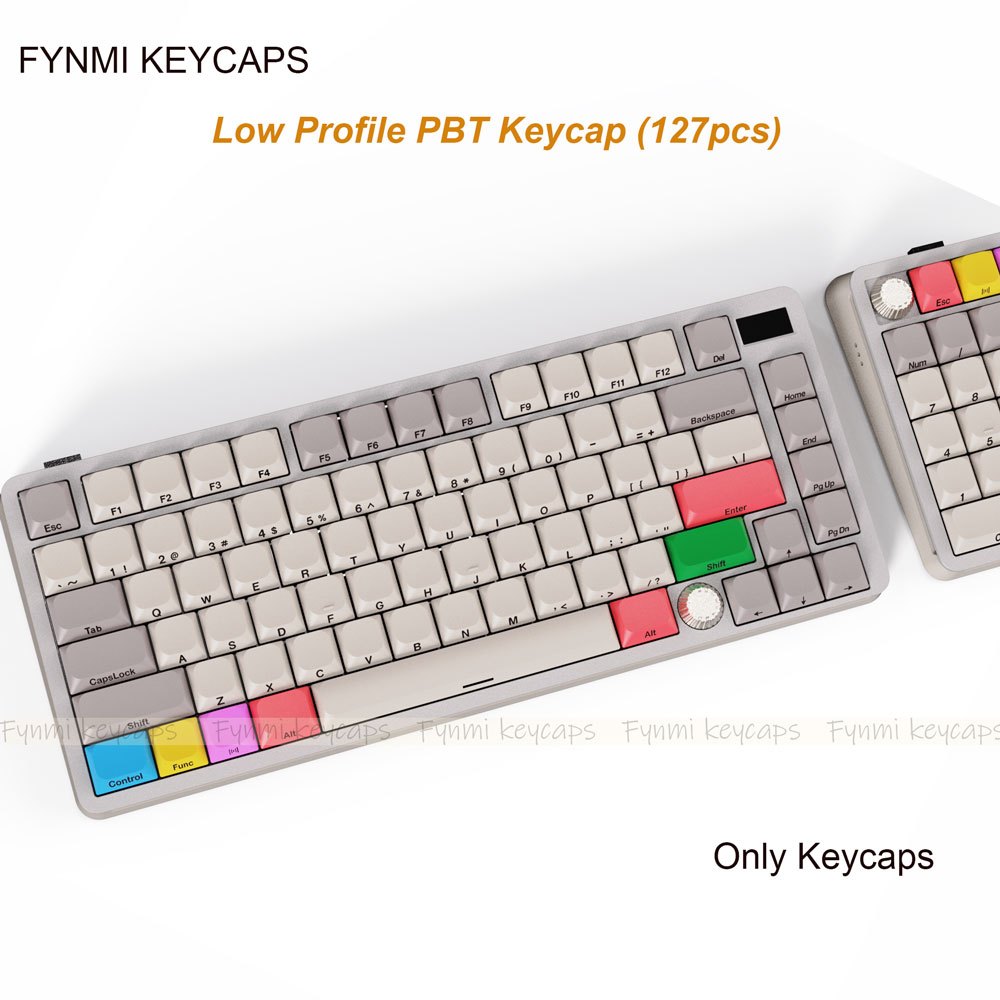 Fynmi Low Profile 127 คีย์ PBT Dye-Sublimation ANSI Keycaps สําหรับคีย์บอร์ด Low Profile Mechnical