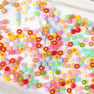 St.kunkka 100pcs 6mm-8mm เรซิ่นดอกไม้ลูกปัดสําหรับเล็บ DIY สร้อยข้อมือสร้อยคอทําจี้ Spacer ลูกปัดอุปกรณ์เครื่องประดับ