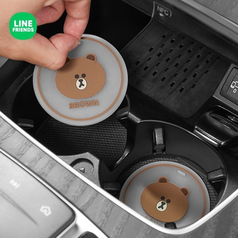 ชุด 2 ชิ้น ✨ LINE FRIENDS ที่รองแก้วน้ําในรถยนต์ แผ่นรองเก็บของอเนกประสงค์ แผ่นกันลื่น ภายในรถยนต์