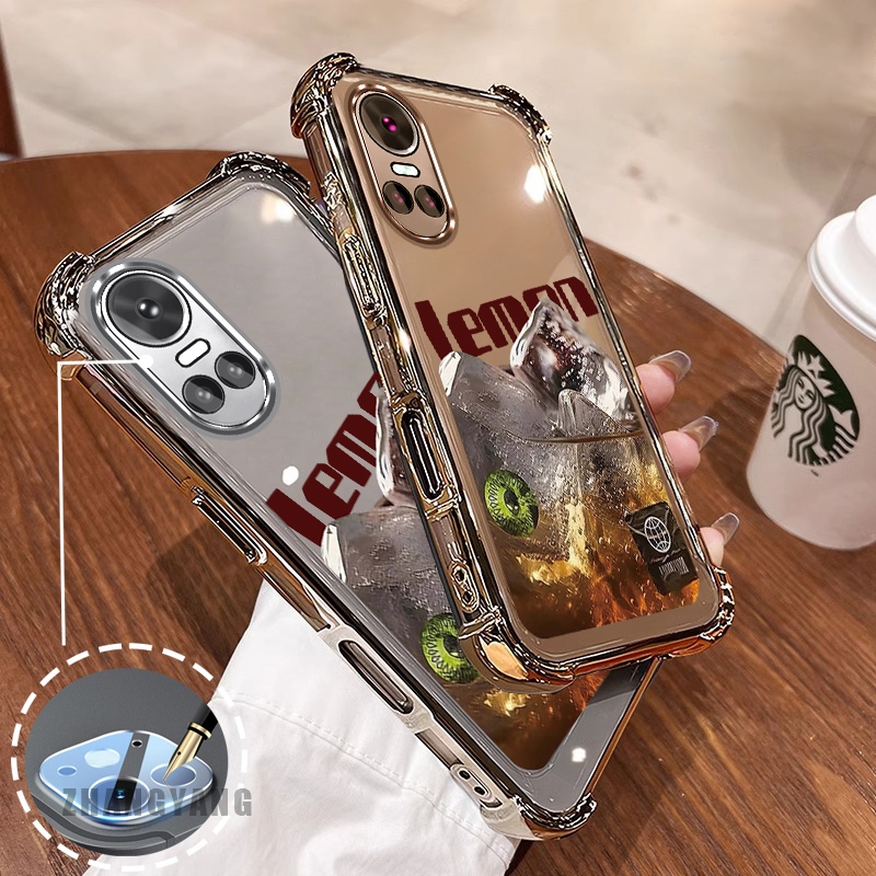 สําหรับ OPPO RENO 10 5G RENO 10 Pro 5G สี่มุม electroplated anti drop เคสโทรศัพท์ความงามกาแฟน้ําแข็งอเมริกันรูปแบบการ์ตูน TPU soft case
