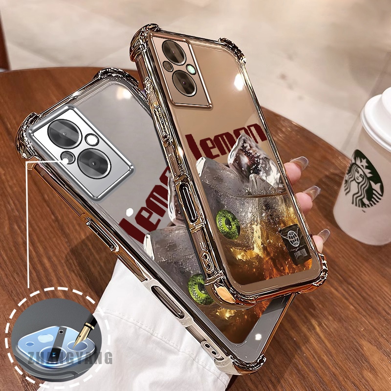 สําหรับ OPPO RENO 7Z 5G RENO 8Z 5G สี่มุมไฟฟ้า anti drop เคสโทรศัพท์ความงามกาแฟน้ําแข็งอเมริกันรูปแบบการ์ตูน TPU นุ่ม