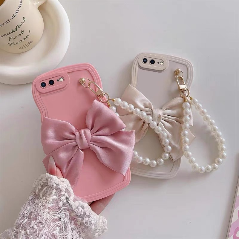 Girly โบว์สีชมพูเริ่มต้นเคสโทรศัพท์สําหรับIphone 16 Promax 15 14 13 Pro Max 7plus 8 8 Plus Xr X / Xs Xs Max 11 11 Pro 11 Promax 12 12 Pro 12pro Maxฝาครอบโทรศัพท์คลื่นที่สวยงาม