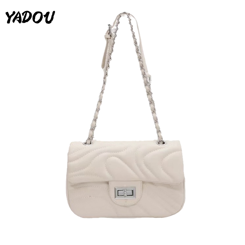 YADOU กระเป๋าโซ่ล็อคด้ายปัก Niche ออกแบบกระเป๋าสะพายไหล่ระดับไฮเอนด์แฟชั่นใหม่เข้ากันทั้งหมด