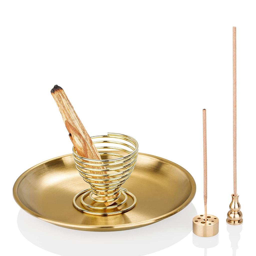 4 in 1 ธูป Burner,ผู้ถือธูปทองเหลือง Ash Catcher สําหรับกรวยธูป Coil ธูป Sage Sticks Palo Santo,ธูป 