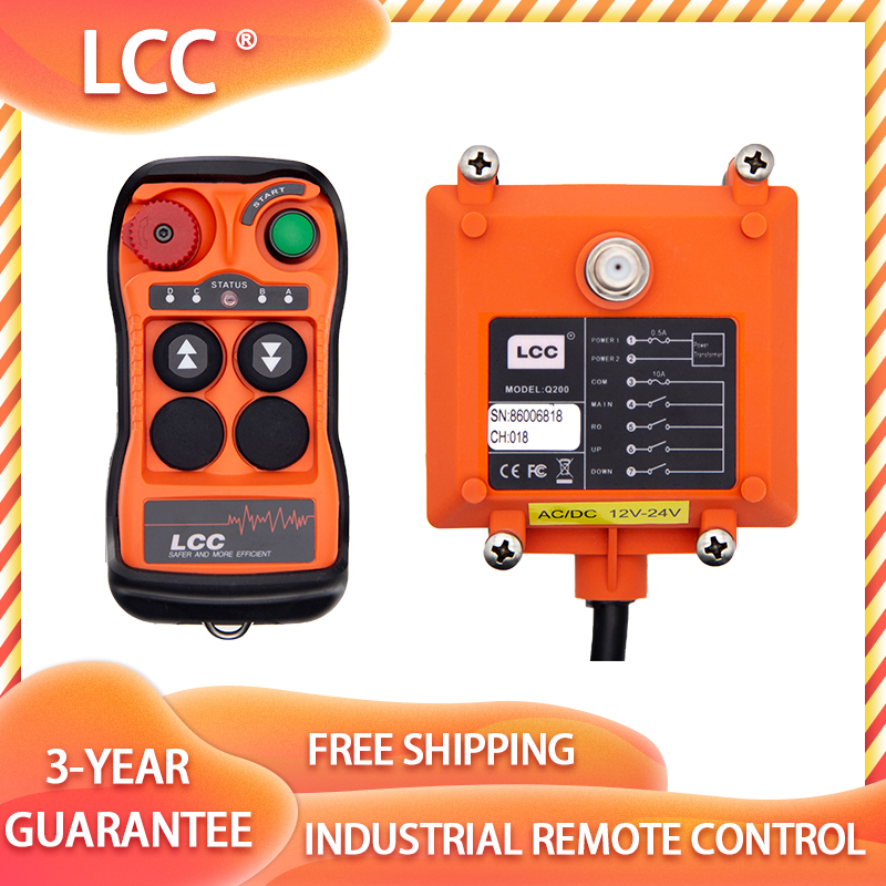 LCC Q200 ควบคุมเครนไร้สาย ปรับความเร็ว IP65 ทนทาน-1 ตัวส่ง 1 ตัวรับเครนควบคุมระยะไกล รถบรรทุกติดเครน รอกไฟฟ้า