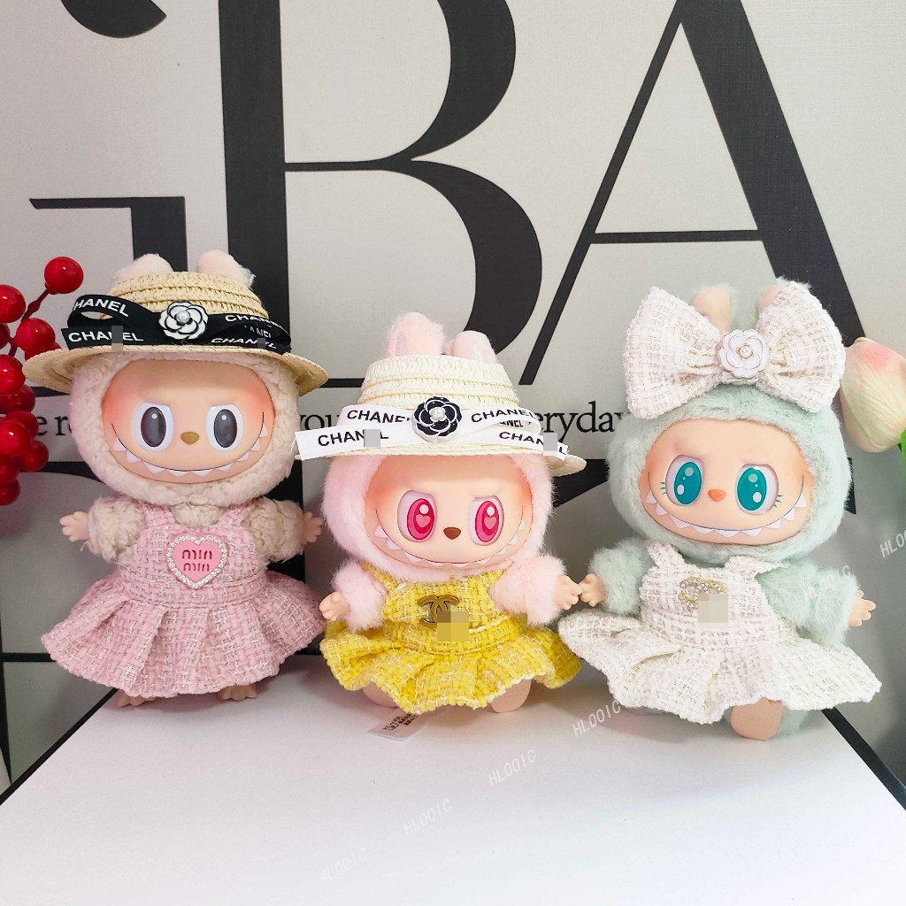 15 ซม.17 ซม.Labu V1 V2 เสื้อผ้า Labubu มีที่นั่ง macaron rompers กางเกงหมวก Liila Lucky Cat ตุ๊กตาอุปกรณ์เสริม