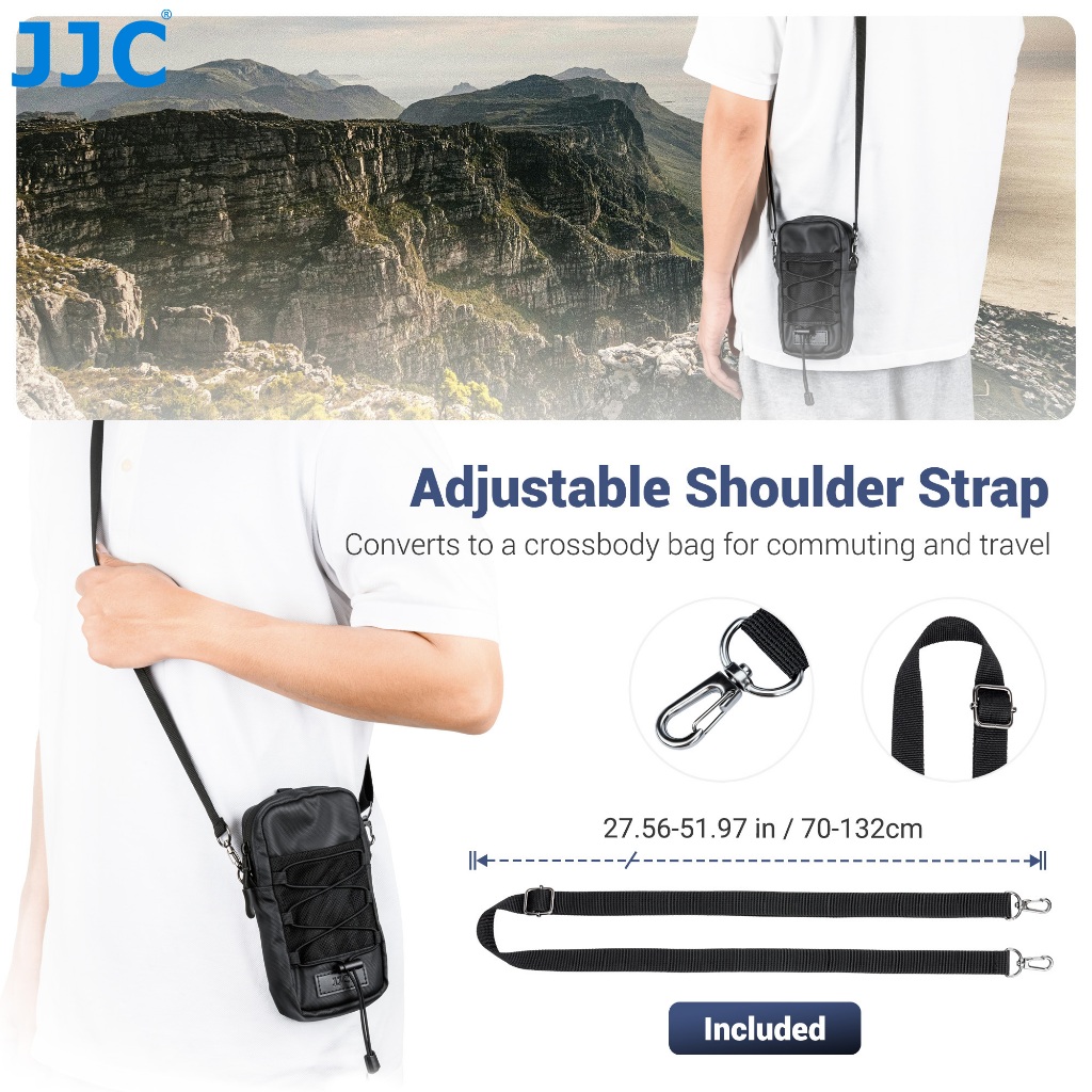 JJC กระเป๋า Outdoor Travel อเนกประสงค์กระเป๋ากันน้ำกระเป๋าพร้อมสายคล้องไหล่สำหรับสมาร์ทโฟน DJI Insta360 Camera กล้องแอคชั่นแคมเมรา waterproof Phone Case Bag Airtag SD Card การ์ดความจำอุปกรณ์เสริมกลางแจ้ง