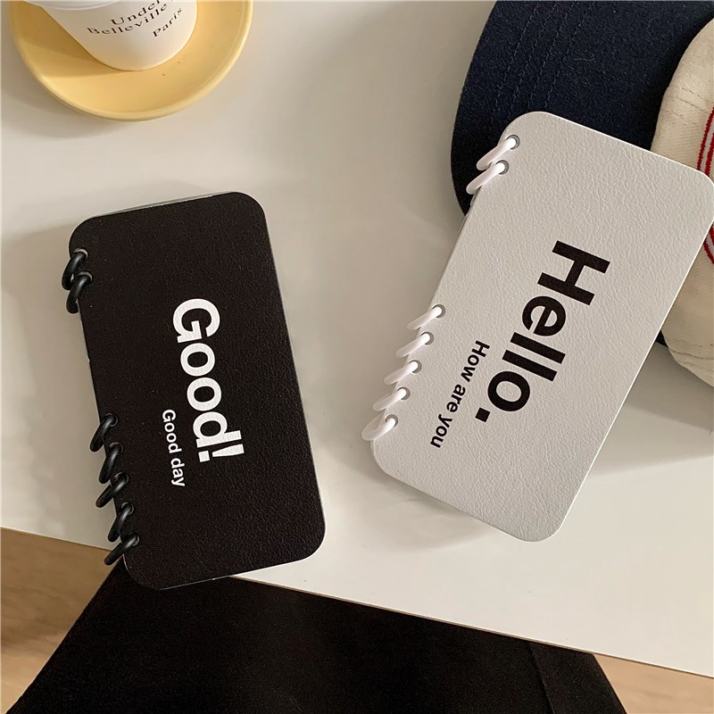 Iphone 16 pro max 15 pro max hello pattern วัสดุ PU เคสโทรศัพท์แบบพลิกการ์ด