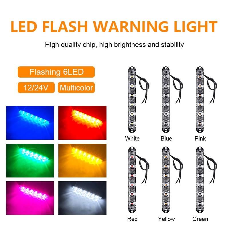 1 PC ความสว่างสูง 6 ชิปรถ LED Strobe Light ไฟฉุกเฉินไฟเตือนกระพริบสําหรับ SUV รถบรรทุก Trailer 12-24V Light Bar - รูปที่ 4