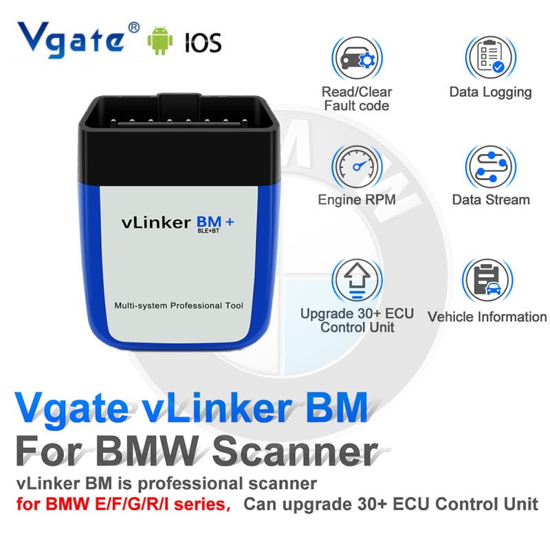 【Local stock】Vgate vLinker BM+ ELM327 V2.2 เครื่องมือสแกนเนอร์วินิจฉัยรถยนต์ บลูทูธ 4.0 และ wifi สํา