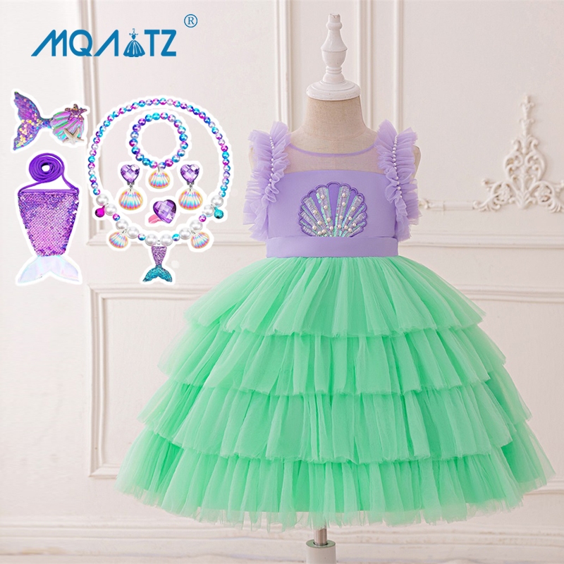 Mqatz สาว Mermaid คอสเพลย์ชุดเด็ก Tutu วันเกิดชุดเจ้าหญิงลูกไม้เสื้อผ้า MRY023