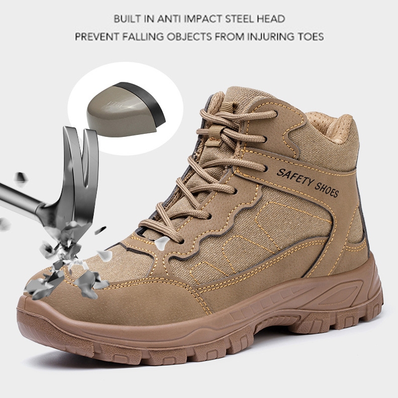 High-top รองเท้าป้องกันแรงงานรองเท้าทนต่อการสึกหรอ Anti-Smashing Anti-Piercing Four Seasons Ankle Sup