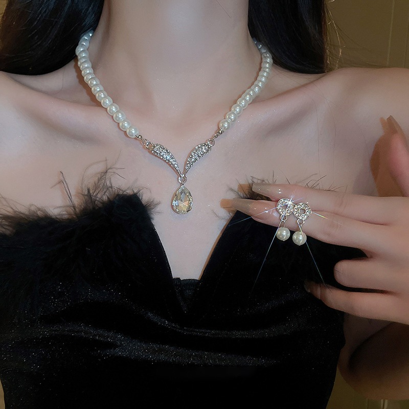 สุภาพสตรีเพิร์ล Jewellery ชุดสร้อยคอมุกต่างหูชุด S925 ต่างหูหมุดเงินพรรค Jewellery ชุด
