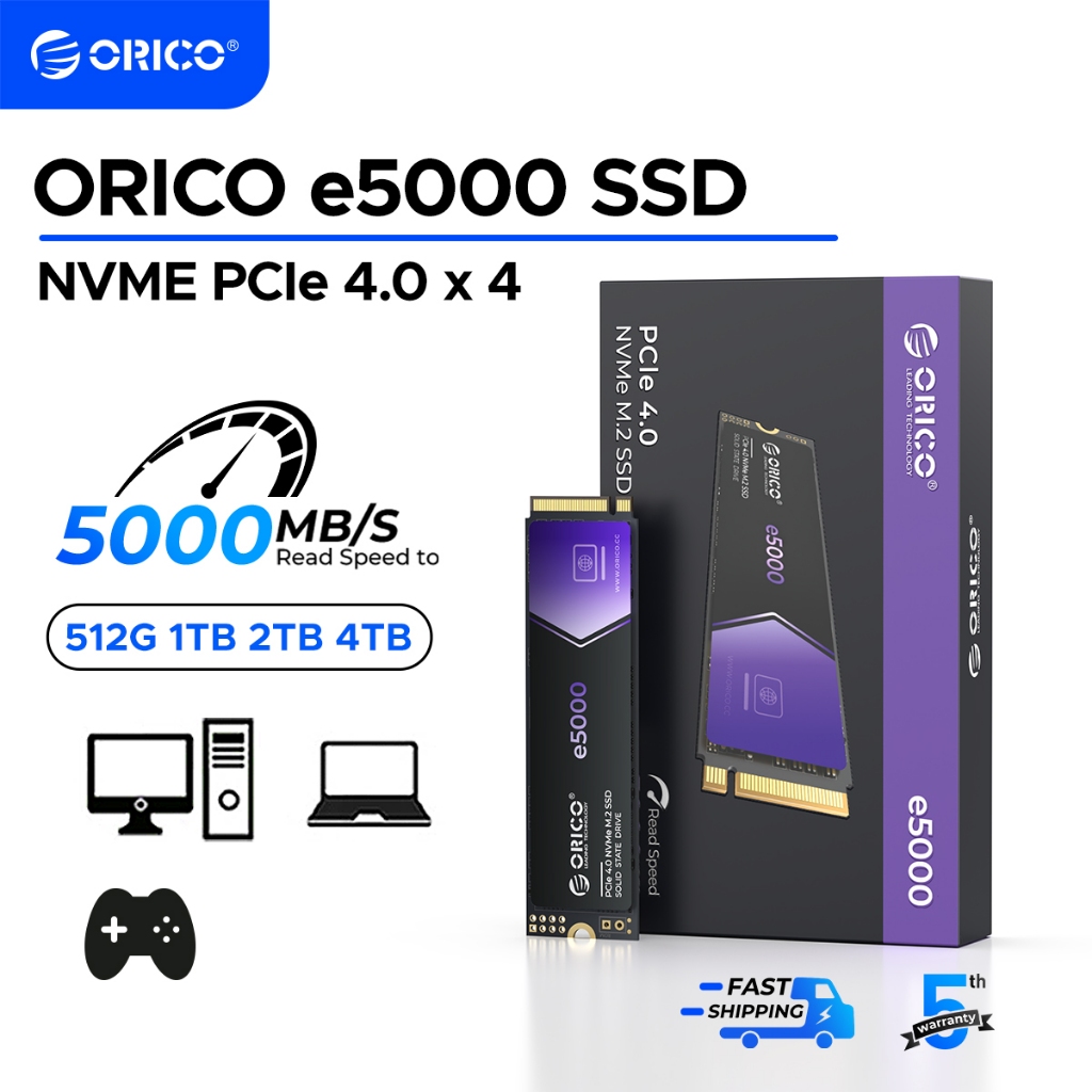 Orico e5000 M.2 NVMe SSD 512GB 1TB 2TB PCIe 2280 Solid State Hard Drive สําหรับแล็ปท็อปเดสก์ท็อป PC (e5000)