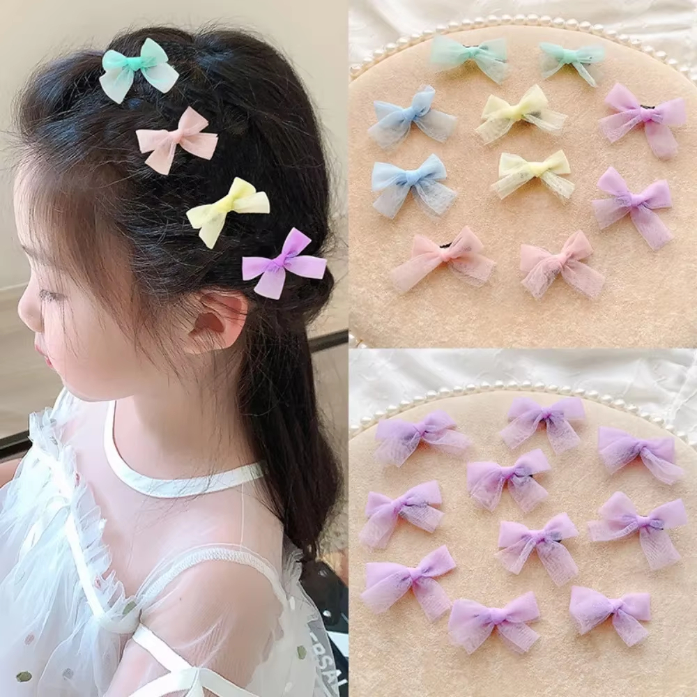 10ชิ้นเจ้าหญิงกิ๊บหวานเวอร์ชั่นเกาหลีนางฟ้าอากาศตาข่ายเด็ก มาการอง สีโบว์กิ๊บฝันอุปกรณ์ผมสดขนาดเล็ก