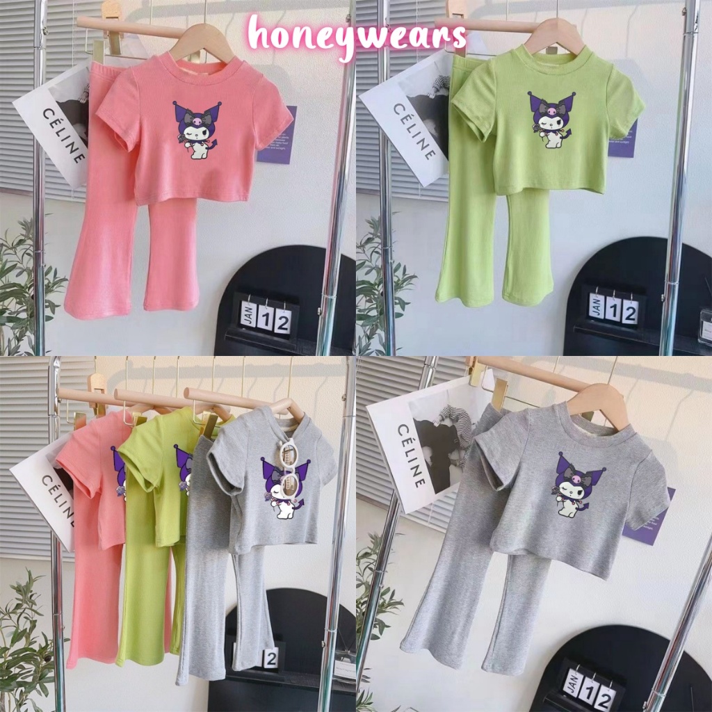 honeywears เซ็ตเด็กผู้หญิงแฟชั่น เสื้อคอกลม + กางเกงเอวยางยืด ลำลอง 2 ชิ้น ช่วงซัมเมอร์ ไซส์ 110-150