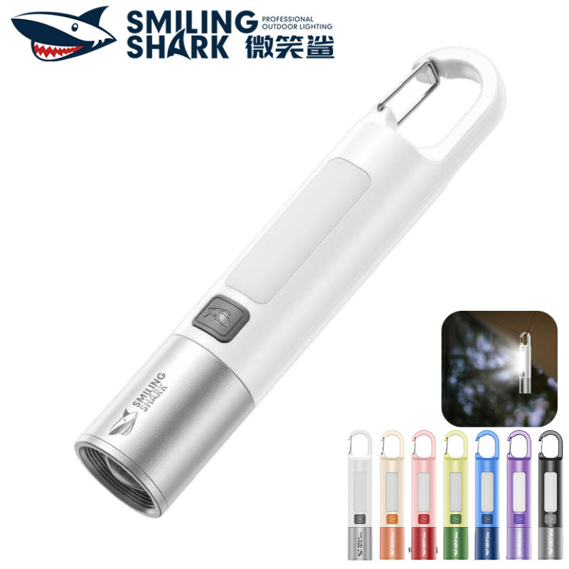 Smiling shark SD1019 LED ไฟฉายขนาดเล็ก Super Bright COB ด้านข้าง 3 โหมด Type-c ชาร์จไฟฉายกันน้ํากลางแจ้ง camping Light ทํางาน