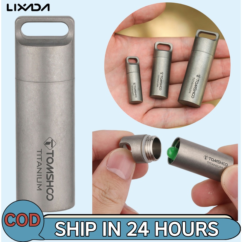 [LIXADA Mall] TOMSHOO Titanium Pill Case Waterproof Mini Pill Holder Pocket Pill Box Container for Outdoor Travel Camping Hiking