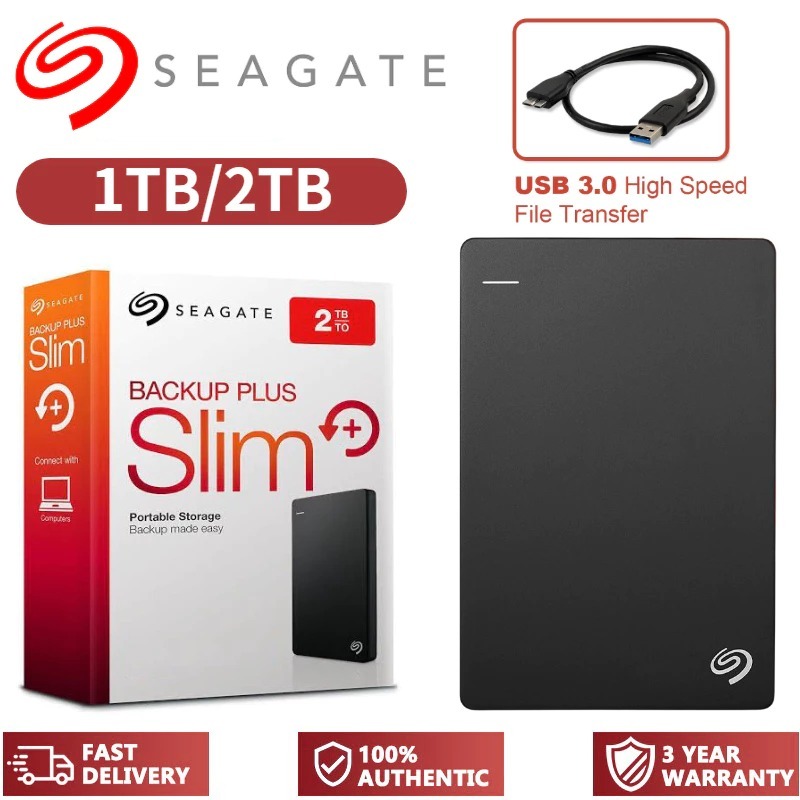 ฮาร์ดไดรฟ์ภายนอก Seagate Plus Slim 1TB 2TB สําหรับ Mac และ Windows Portable USB 3.0 External HDD