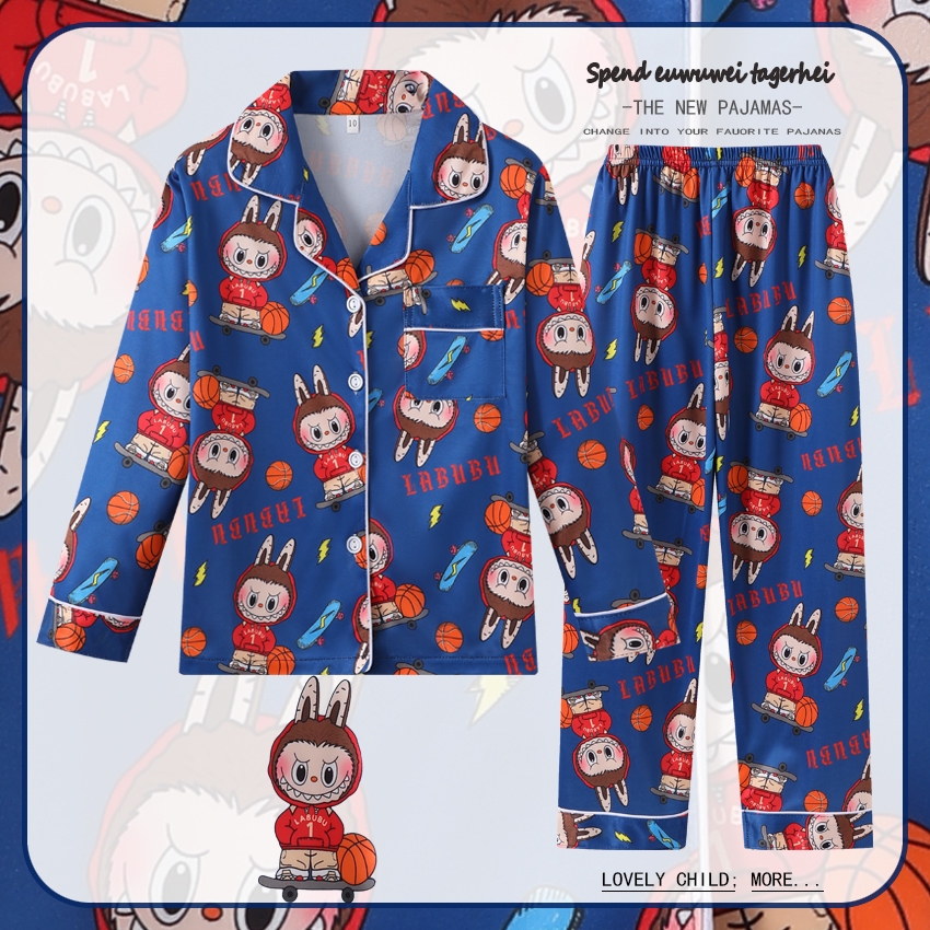 ชุดนอนเด็กแขนยาว nightie Boy ชุดนอนปกสําหรับ 10 - 11 ปีชุดนอนเด็กผู้ชาย