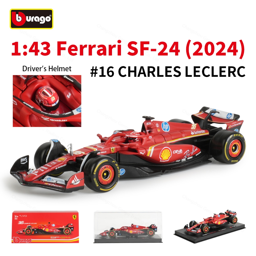 Bburago 1:43 2024 Ferrari SF24 F1 รถสูตร Die Cast ยานพาหนะสะสมของเล่นแข่งรถกล่องอะคริลิค