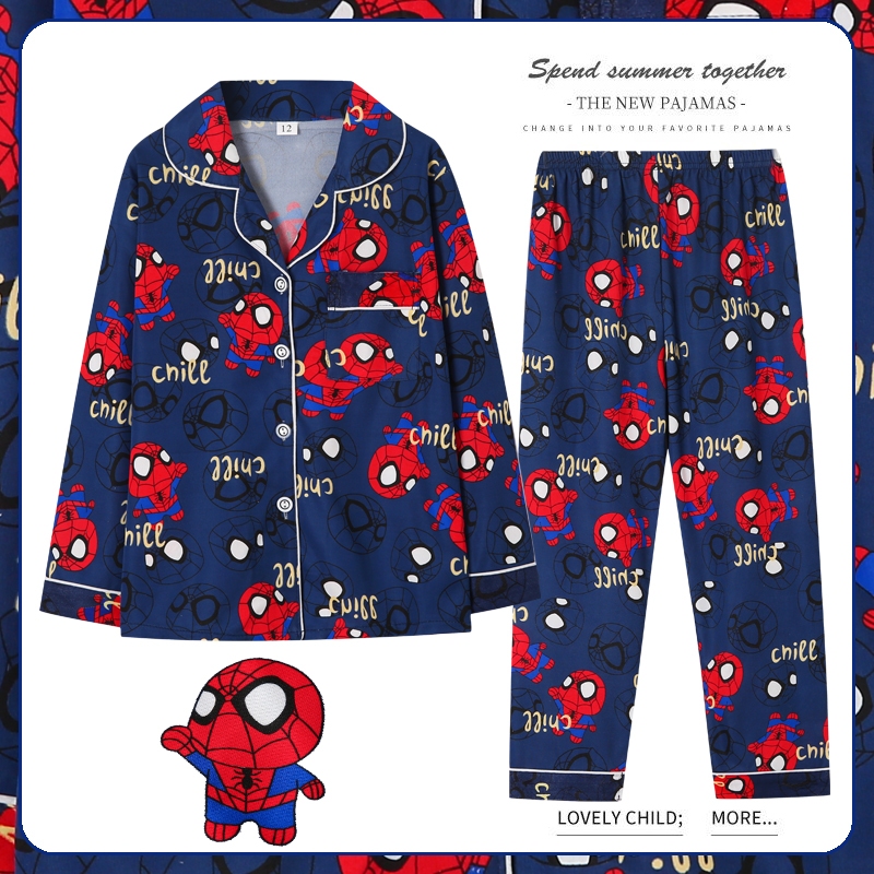 ชุดนอนเด็กแขนยาว nightie Boy ชุดนอนปกสําหรับ 10 - 11 ปีชุดนอนเด็กผู้ชาย