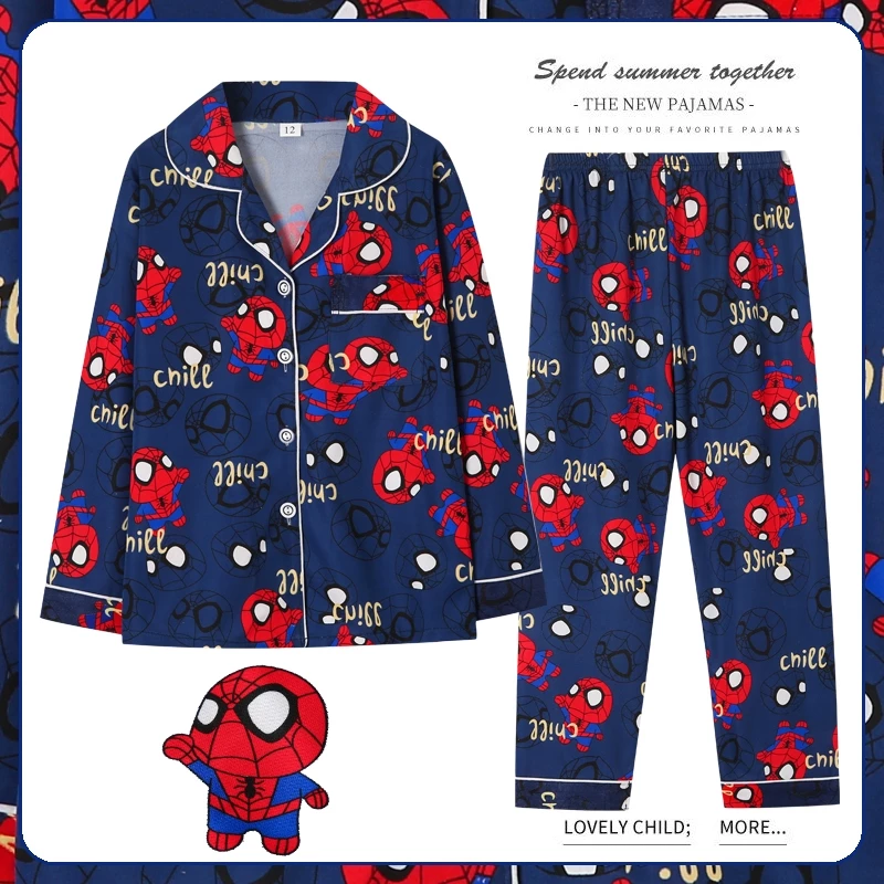 ชุดนอนเด็กแขนยาว nightie Boy ชุดนอนปกสําหรับ 10 - 11 ปีชุดนอนเด็กผู้ชาย