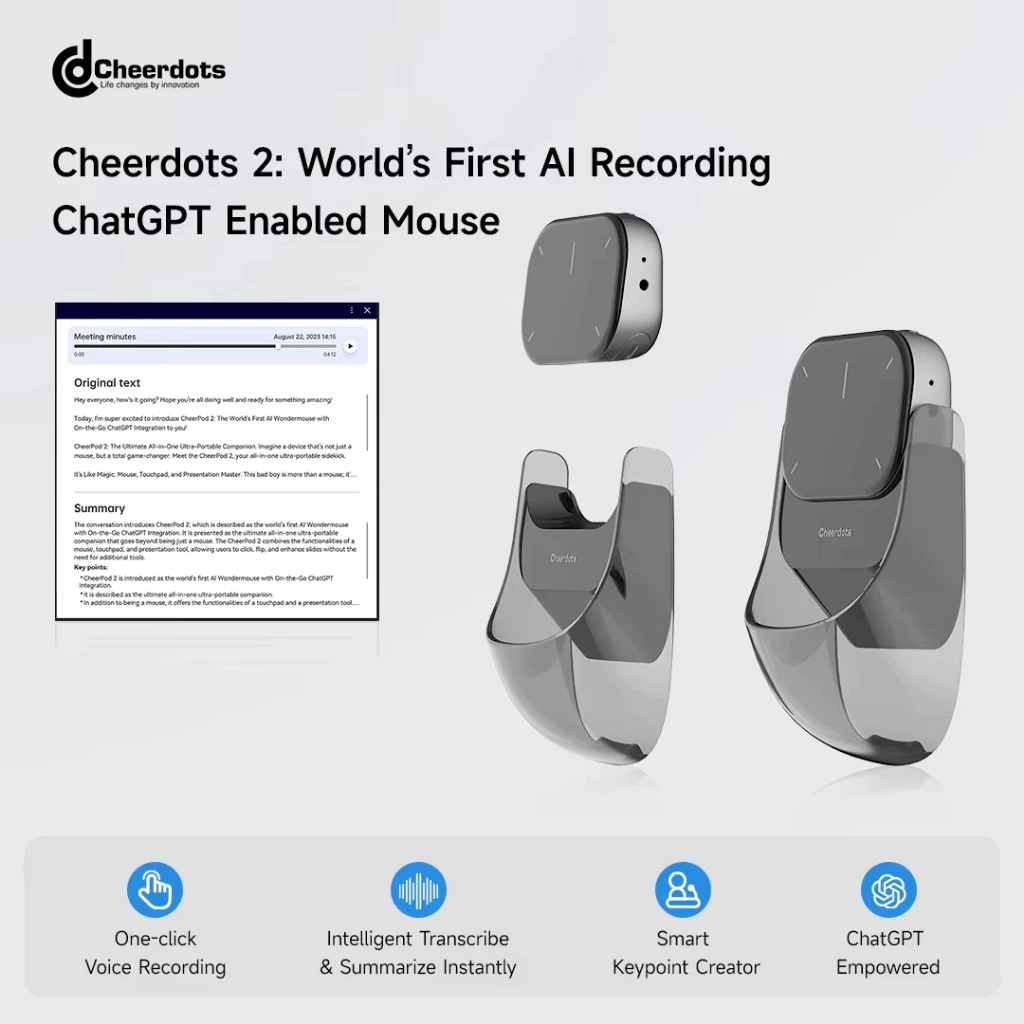 Cheerdots 2 ทัชแพดไร้สาย All-in-one Pocket AirMouse AI การบันทึก ChanGPT เมาส์ Enabled Presenter รีโมทสมาร์ทโฟน thumbnail 6