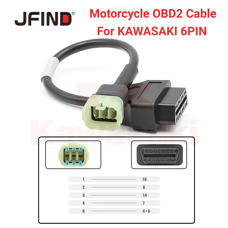 สายเคเบิลอะแดปเตอร์วินิจฉัยรถจักรยานยนต์ Kawasaki KTM 6 Pin เป็น 16 Pin OBD2 OBD Z900 Z900RS ZX10R ZX14R H2 ELM327