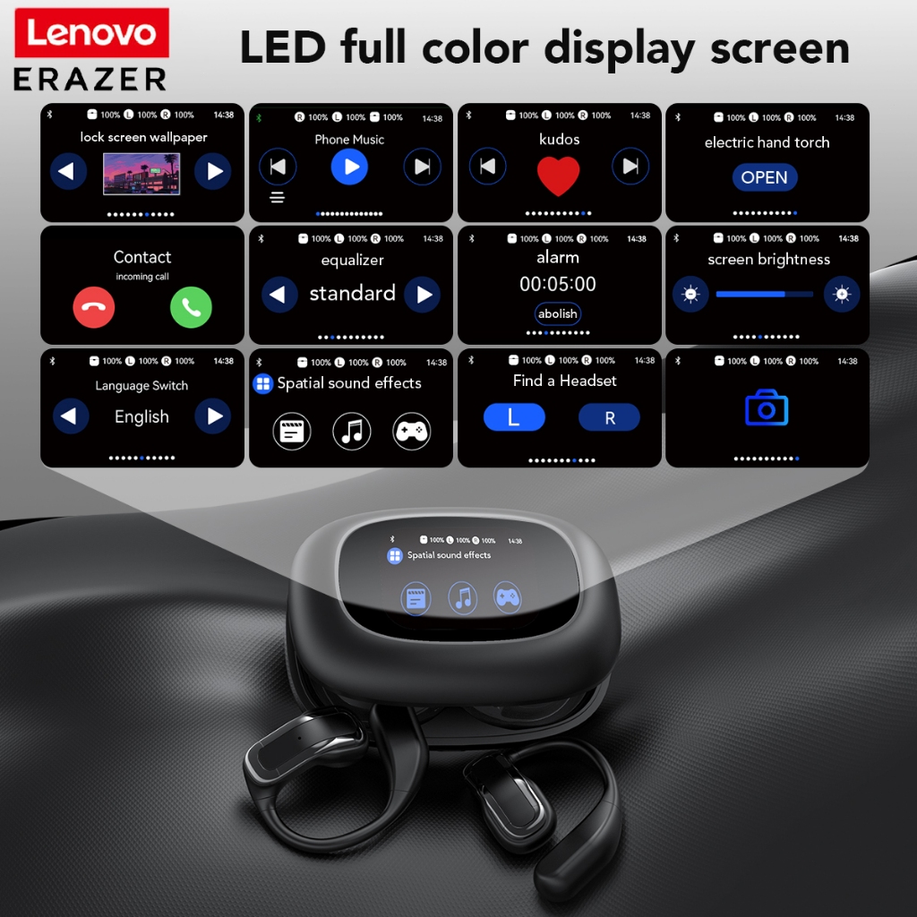Lenovo ERAZER XP3 Al หูฟังอัจฉริยะ Real-Time หูฟังบลูทูธ หูฟัง ชุดหูฟังบลูทูธ 5.4 พร้อม LED หน้าจอสัมผัส หูฟังธุรกิจ พร้อมไมโครโฟนกันน้ำ IPX5 HD สเตอริโอ