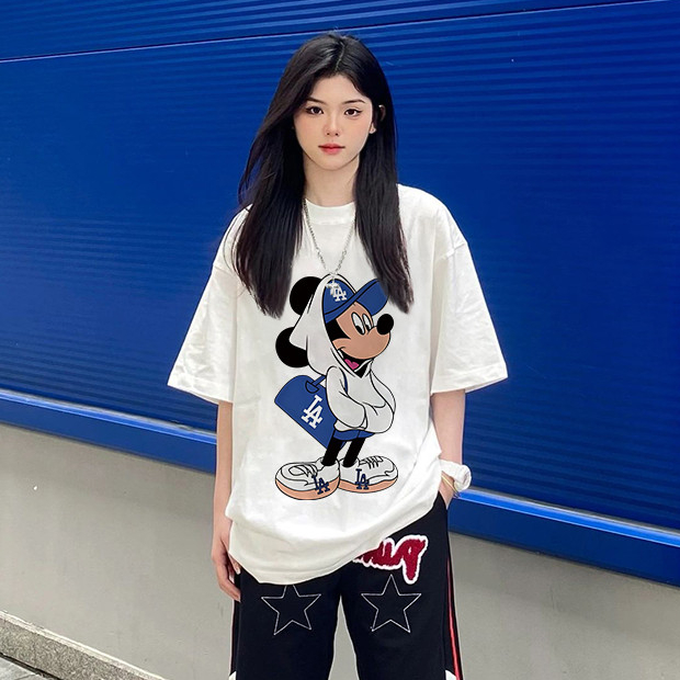 Pofloret เสื้อยืดลายการ์ตูน Oversize ผ้าฝ้าย100% โอเวอร์ไซต์สกรีนลายเท่ คอกลมแขนสั้น XXL #I000971