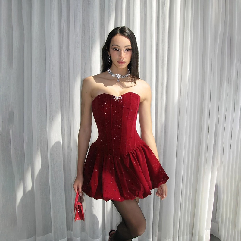 แปลก Puss Slash-คอเงาชุดPatchwork RuchedรูปเอวClavageสบายๆแฟชั่นบรรยากาศดูSlimmerสไตล์อเมริกัน