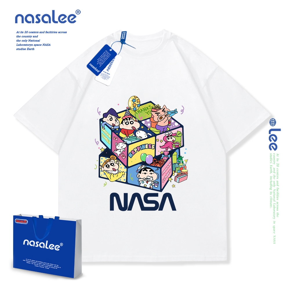 NASAเสื้อยืดแขนสั้นเด็ก ผ้าฝ้าย 100% นุ่มสบาย เสื้อยืดแขนสั้นลายการ์ตูนเครยอนชินจัง