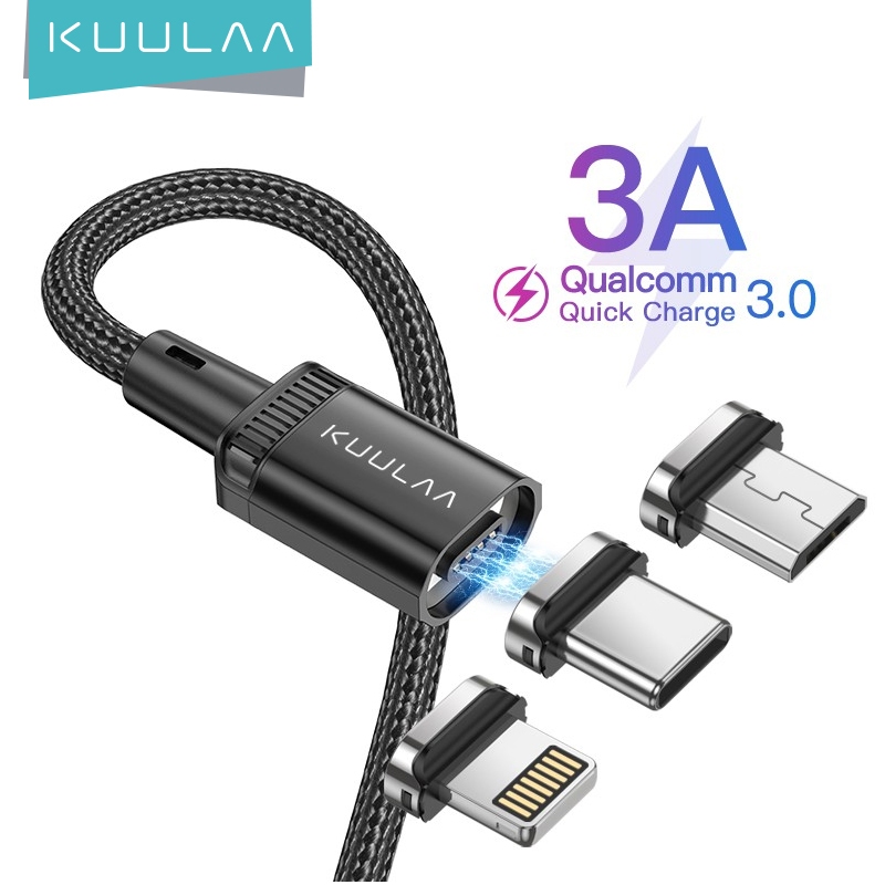 Kuulaa 3 in 1 Magnetic cable Type C USB C 3A Quick Charge Adapter Charger สําหรับสมาร์ทโฟนสาย Micro 