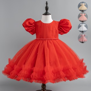 สาวเจ้าหญิงสีชมพูชุดพัฟแขนหลายชั้นลูกไม้สั้นชุดสีขาวงานเลี้ย…