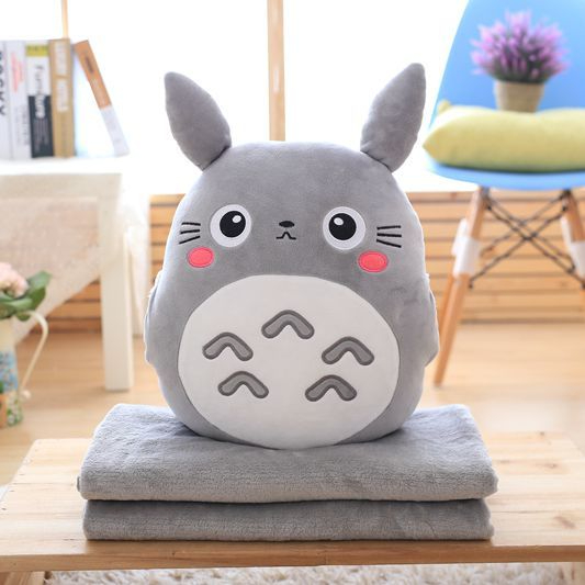 การ์ตูนน่ารักเพื่อนบ้านของฉันtotoroหมอนสามในหนึ่งเดียวผ้านวมdual-ใช้เบาะplushของเล่นตุ๊กตามืออุ่นใส่ผ้าห่มมือfymq