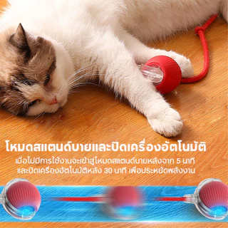 ของเล่นแมว ลูกบอลสัตว์เลี้ยง ของเล่นแมวอัจฉริยะ 6 ตัวเลือก หมุนได้ 360 องศา เรืองแสง USB ชาร์จ