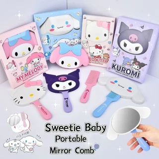 [2-in-1] กระจกแต่งหน้าการ์ตูน Sanrio น่ารัก มือถือ, น่ารัก Kuromi Melody Cinnamoroll Hello Kitty หอพักนักศึกษา กระจกมือถือ กระจกพกพา หวี