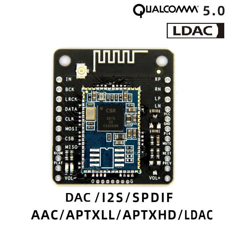 Ldac CSR8675 บลูทูธ V5.0 ต่ําพลังงานโมดูลเสียง SBC/AAC/APTXLL/APTXHD Lossless การบีบอัด I2S เส้นใย S