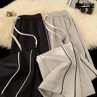 Men's Striped Baggy Long Pants Korean Fashion Casual Pants Vitnage Loose Waffle  Plain Trousers