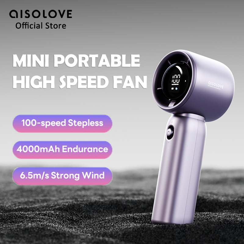 Aisolove พัดลมมือถือ พัดลมมินิไร ้ ใบมีดแบบพกพา ชาร ์ จใหม ่ ได ้ 100 ระดับพร ้ อมเครื ่ องทําความเย ็ นลมแรงในฤดูร ้ อน พัดลมพกพา aisolove พัดลมไร้สาย