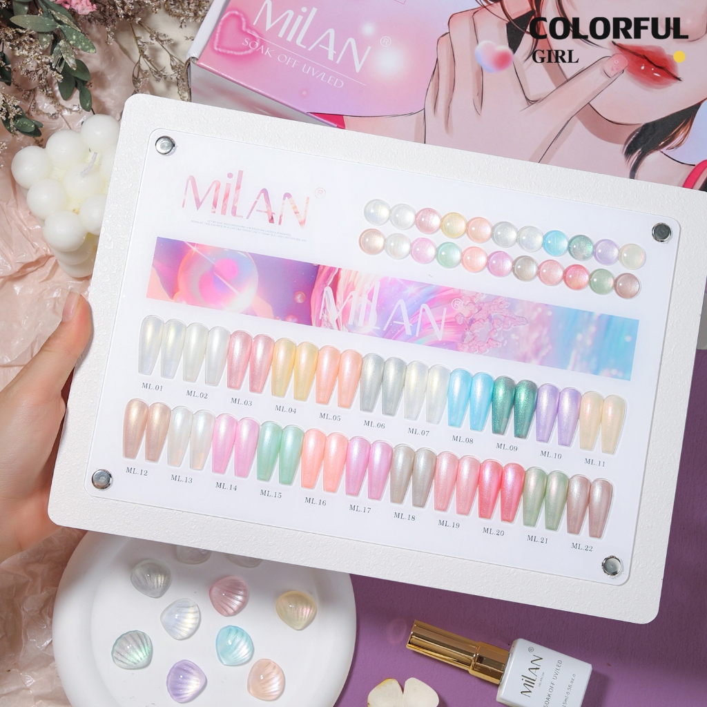 【พร้อมส่ง】สีเจล เซ็ท 22 สี milan  ออโรร่าเซ็ทเปลือกหอย  เซ็ทเปลือกหอย แถมชาร์ทอะคริลิคสำเร็จรูป