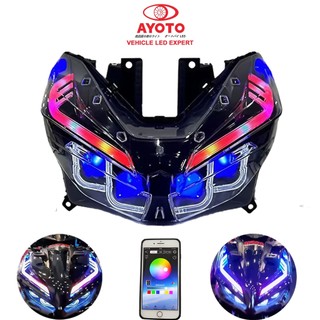 AYOTO Honda Click V2 V3 RGB LED Headlight Assembly Vario NEW 125 150 headlamp full set Bluetooth APP Control Plug and Play Waterproof Custom Upgrade Hi Low Beam Angel Demon devil Eye flowing chasing running dynamic Sequential Turn Signal Multi color Mode
