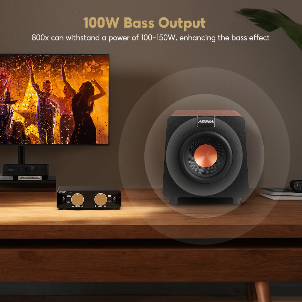 Aiyima 800X ซับวูฟเฟอร์ 150W 3Ohm 8 นิ้วลําโพง Deep Bass ไม้ Grain Woofer เครื่องขยายเสียงอินพุต RCA/AUX/LFE